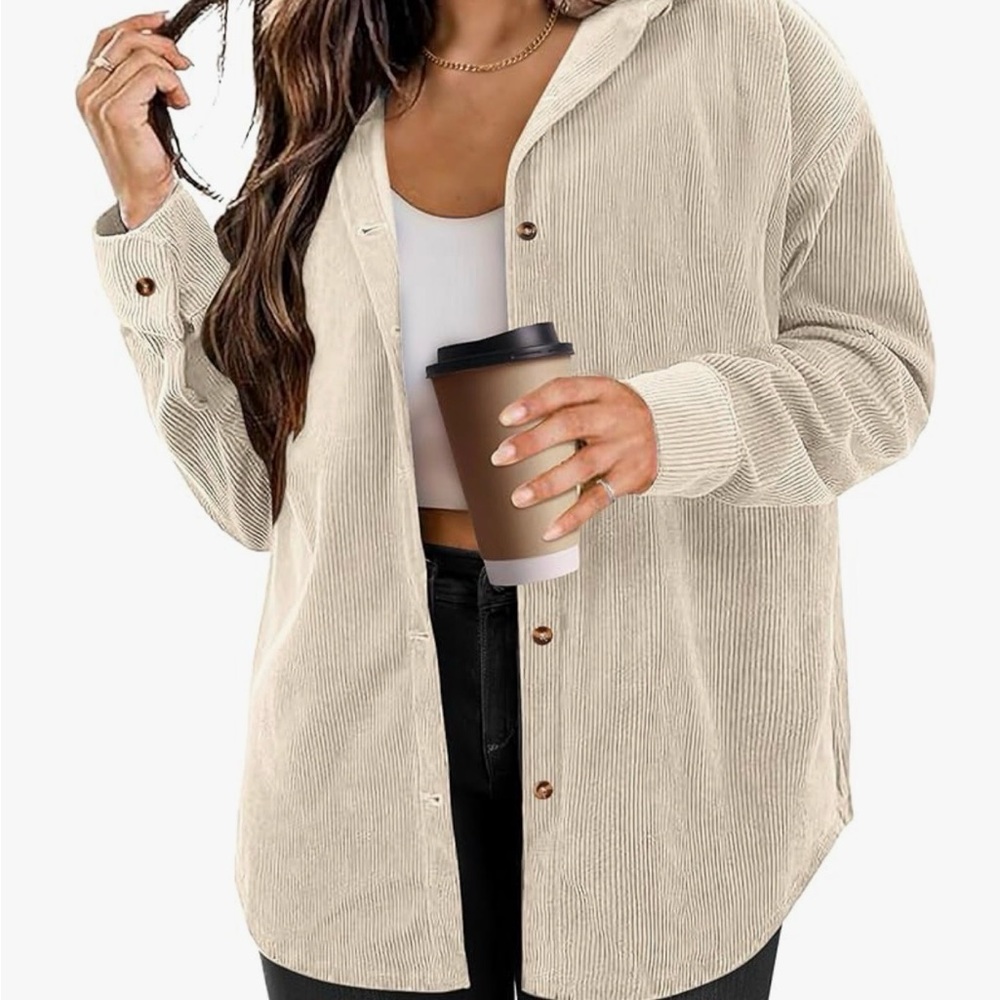 NWOT Women's Beige Corduroy Button-Down Shirt